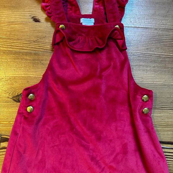 Tahari red velvet snowflake button ruffle overall dress SIZE 6 - Picture 2 of 4